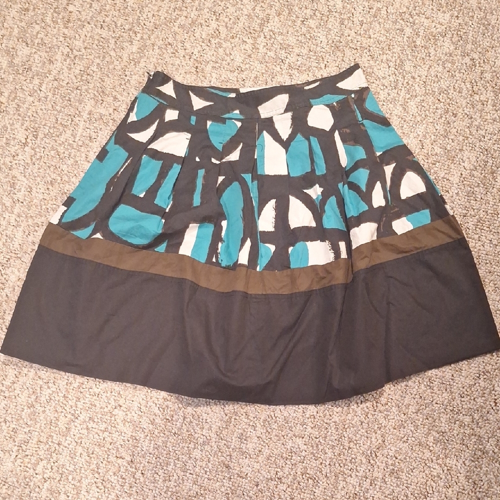 DKNY A-Line Skirt with Teal and Black Pattern